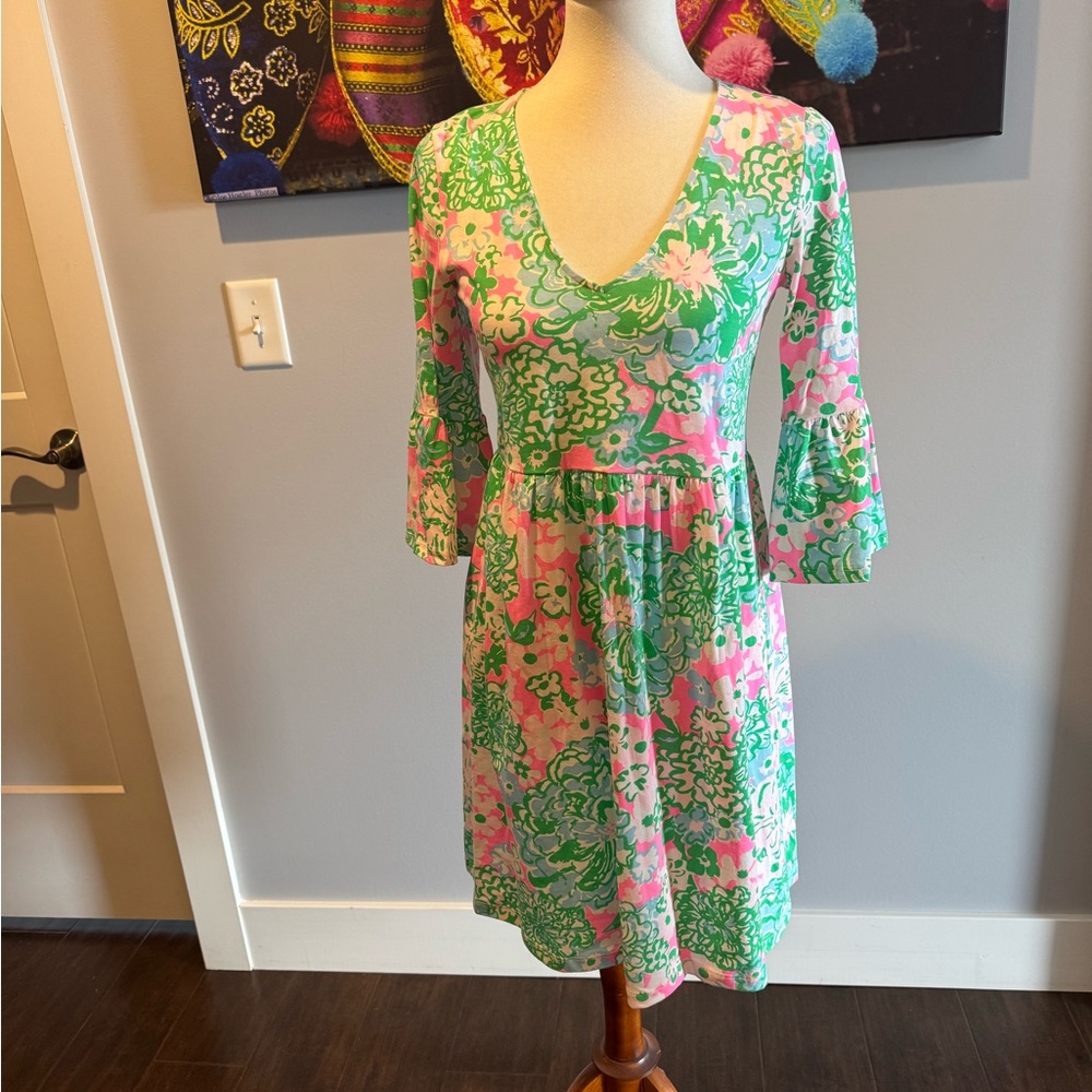 Lilly Pulitzer Vibrant Pink and Green Long Sleeve Dress